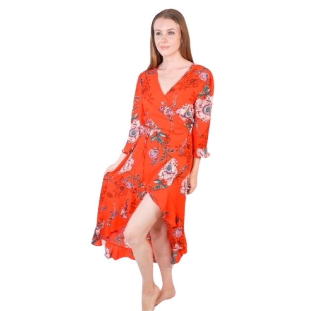 NWT HAUTE PROJECT Floral Tropical Print Wrap Midi Dress